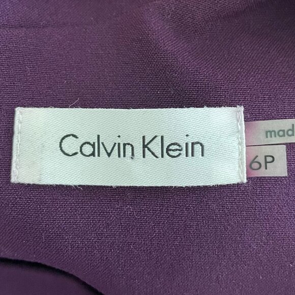 Calvin Klein Cap Slv VNeck Fitted Poly Rayon Blend Lined Midi Dress Purple Sz 6P - Picture 9 of 12